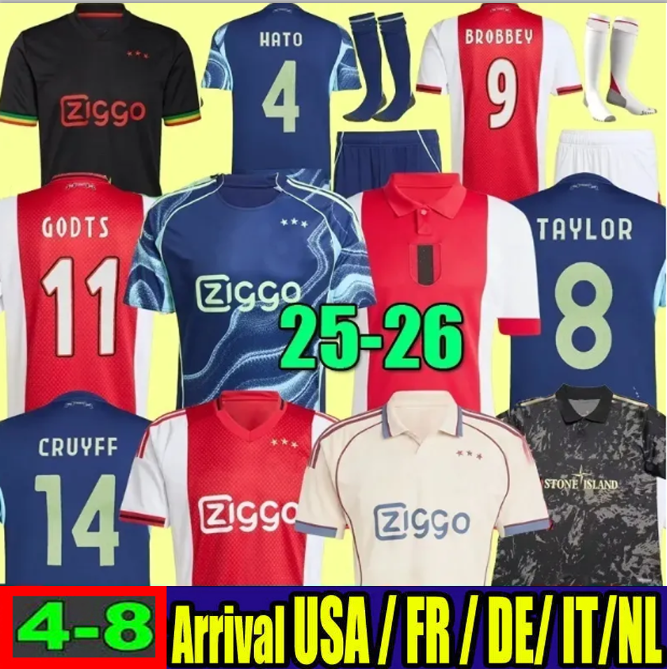 25 26 Ajax 125th Soccer Jerseys Kids Kit 2025 2026 Football Shirts AKPOM Co branded styles TAYLOR CRUYFF Bob Marley stone Ajaox Traore Godts Weghorst Klaassen ajax