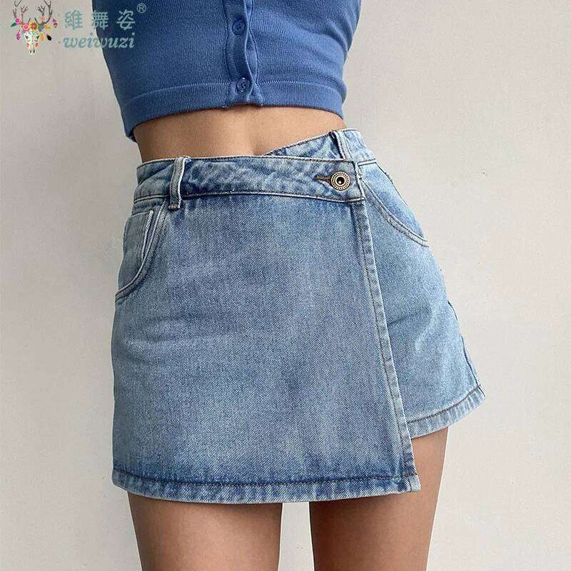 2026 Summer High-waisted Slimming Denim Skirt for Women Versatile Unique Fashion Exposure-proof Irregular A- Line Jeans Shorts XJ260305