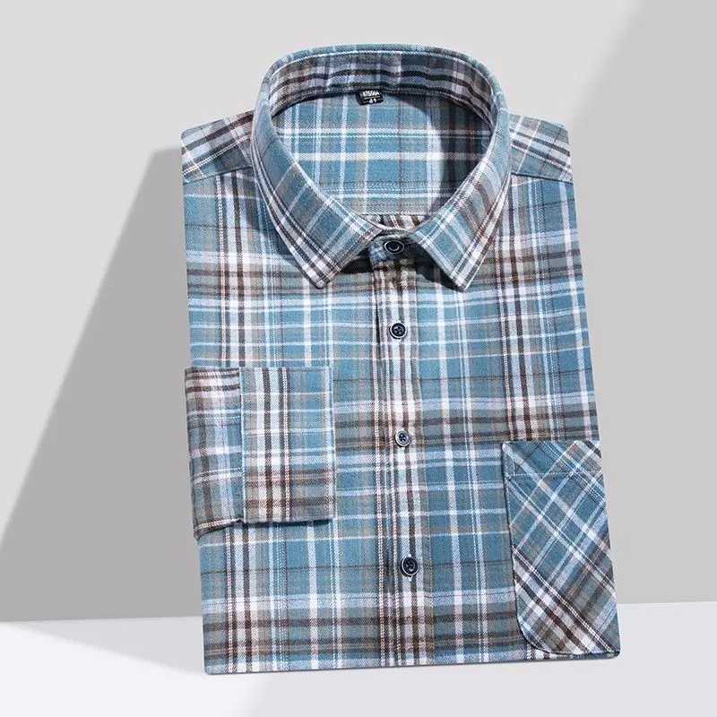 New Plaid Flannel Shirts For Men Long Sleeve 100Cotton Fashion Casual Soft Standard-Fit Man Blouse Clothes Oversize 10XL 11XL M260305