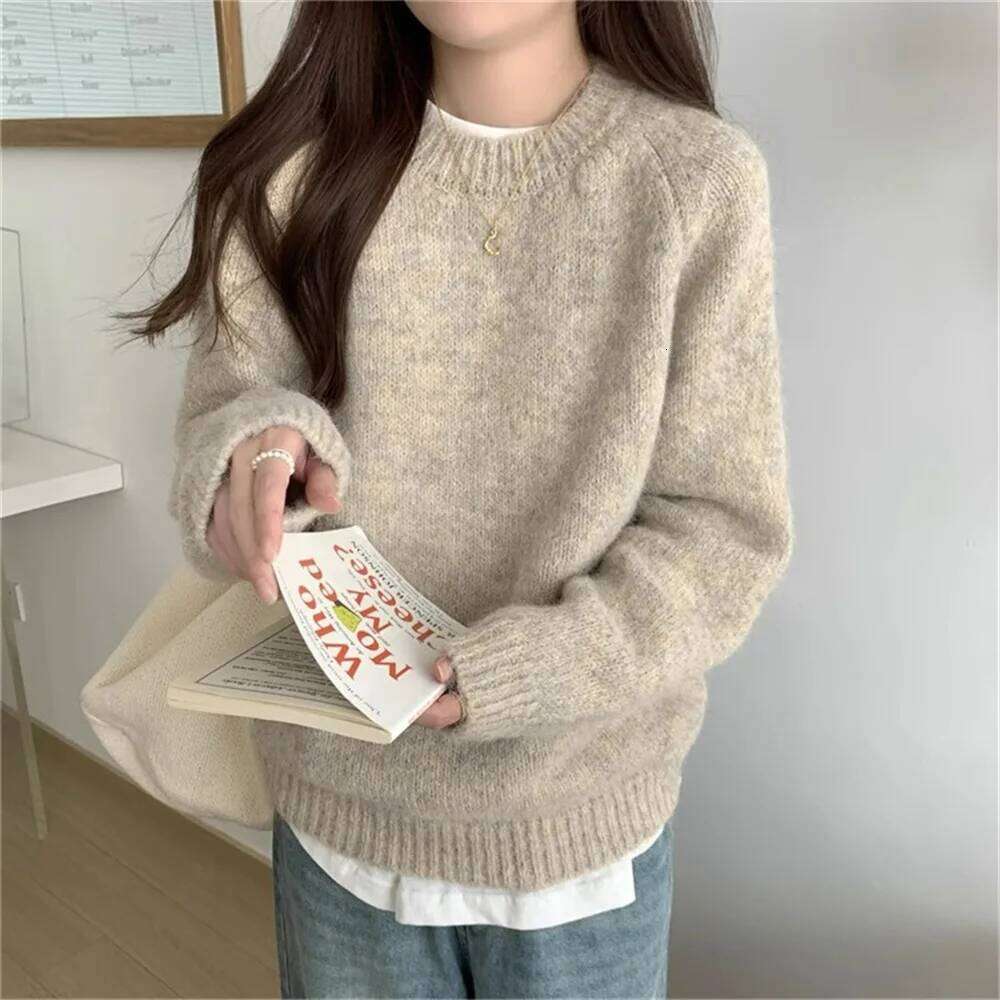 Women Sweater O Neck Jumpers Long Sleeve Knitted Solid Pullovers Lazy Wind Slight Strech Casual Basics Loose Fit Autumn 2025 XJ260305