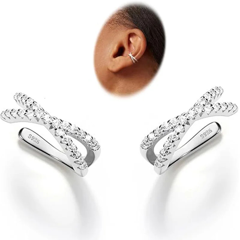 S925 Sterling Silver Non Piercing Cuff Earrings for Women Gifts 5A Cubic Zirconia Clip On Cartilage Helix Conch Earrings 260303