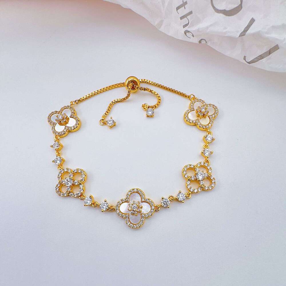 designer jewelry Real Gold Plated Four-Petal Zircon Jewelry Four-Leaf Clover Flower for Women gold Bracelet