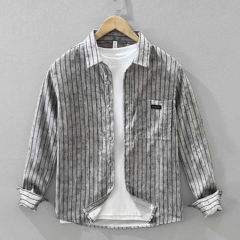 2026 Spring Autumn New Vintage Striped Long Sleeve Shirt for Men Clothing Turn-down Collar Versatile Streetwear M260305