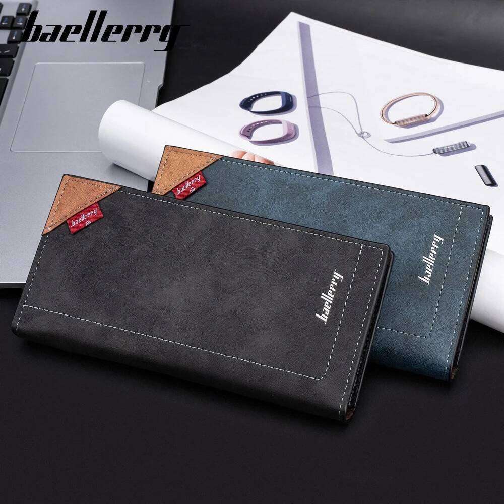 Color Blocking RFID Wallet for Men, Baellerry Long Business Card Holder with Many Pockets, Formal Office Use C260304