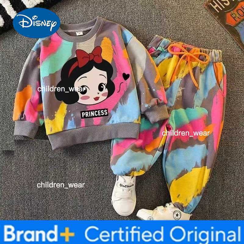 Disney Autumn Kid Girls Clothes Set Children Tie Dye Cartoon Sweatshirts Top And Pants Bottom 2 Pieces Suit Baby Long Sleeve Tracksuits H260305