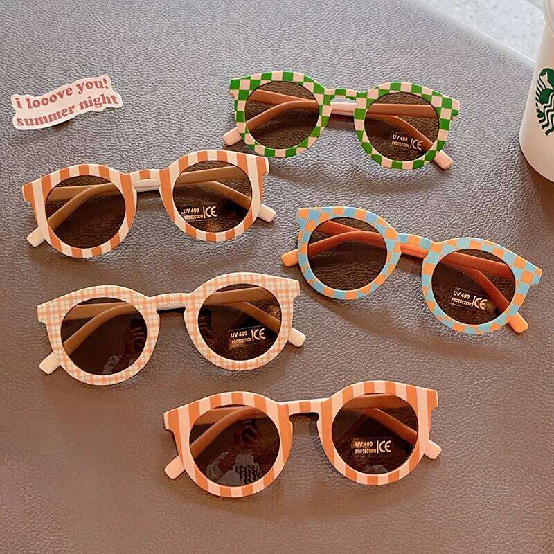 2025 New Kids Cute Checker Panel Color Round UV400 Baby Girls Outdoor Protection Sunglasses Children Sun Glasses Z260305