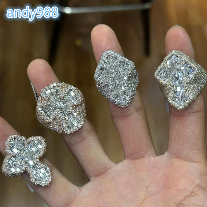 Hot Selling Moissanite Men Diamond Rings 925 Sterling Silver Ice Out Ring Cross Moissanite Hip Hop Ring