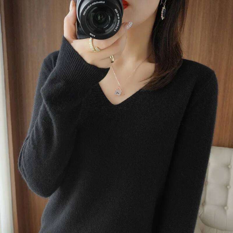 Sweaters Women Casual V-neck Solid Jumpers Pullovers Spring Autumn Womens Sweater Cashmere Knitwear Bottoming Shirt XJ260305
