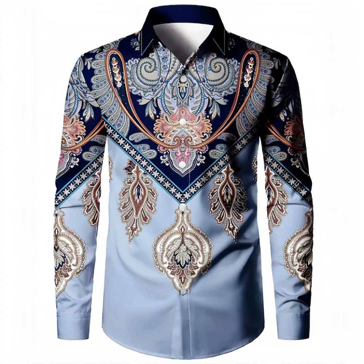 Fashion New Ethnic Style 3D Printed Mens Long Sleeve Shirt Spring And Autumn Casual Breathable Lapel Button Shirt Daily Clothes M260305