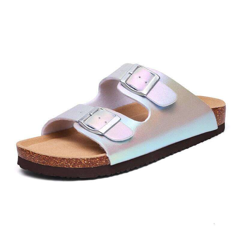 Kidmi Slippers Summer Clogs Cork Mules Beach Slides With Double Buckle Outdoor Women Flat Sandals