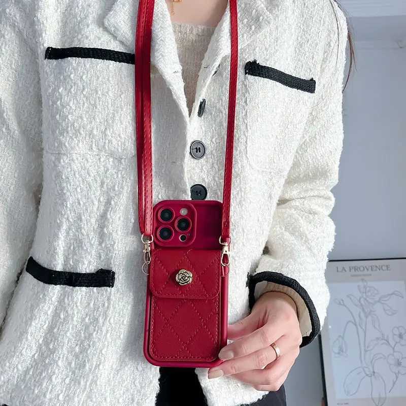 Chic Quilted Camellia Crossbody Wallet Case for Honor 300 200 90 70 50 20 Lite 200 Smart 80 60 30 10 10i 20i 50SE V30 V40 Pro Adjustable Lanyard & Car