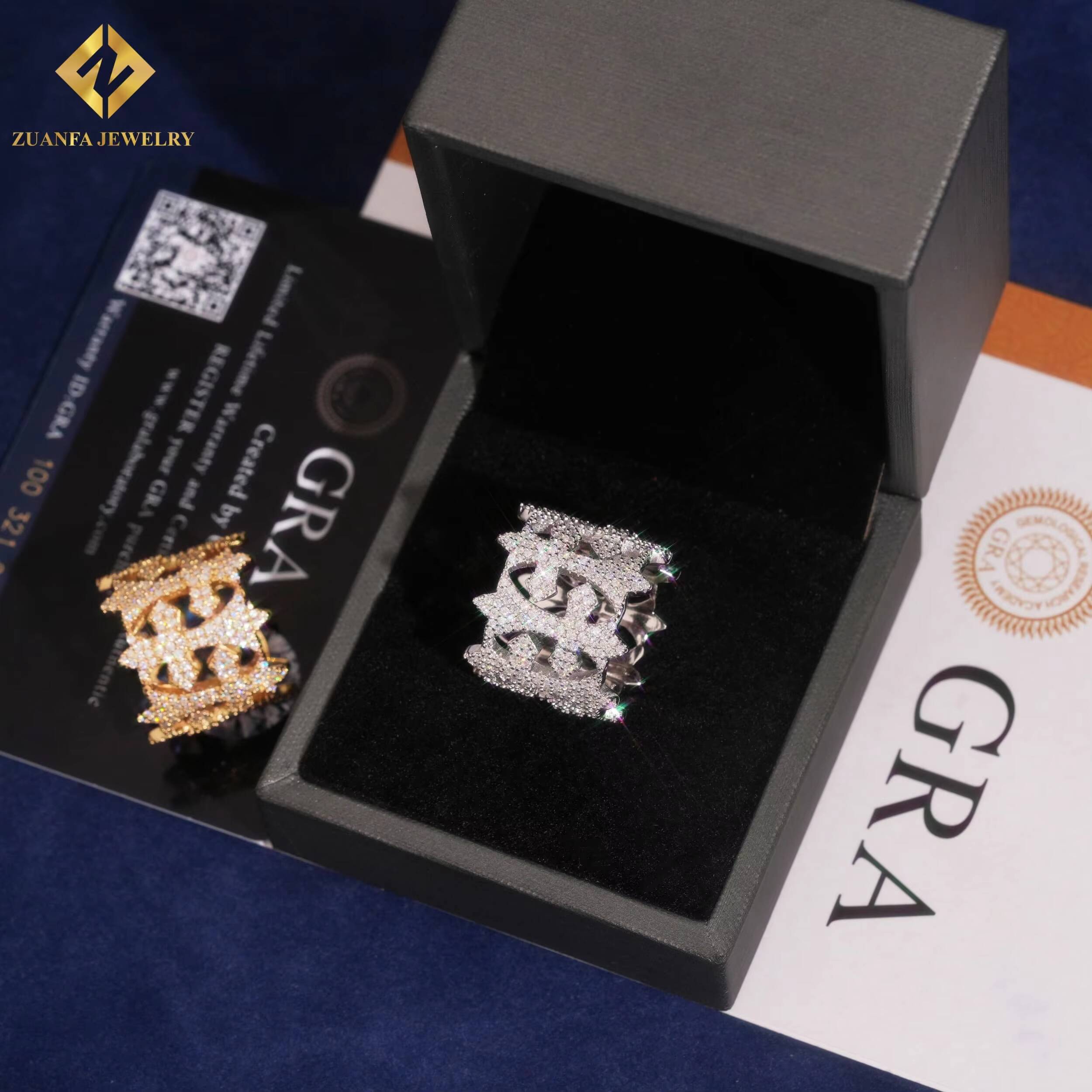 Hot Sale Hip Hop Style Cross Moissanite Rings Mens Moissanite Rings 925 Silver VVS1 Moissanite Ring Past Diamond Tester with GRA