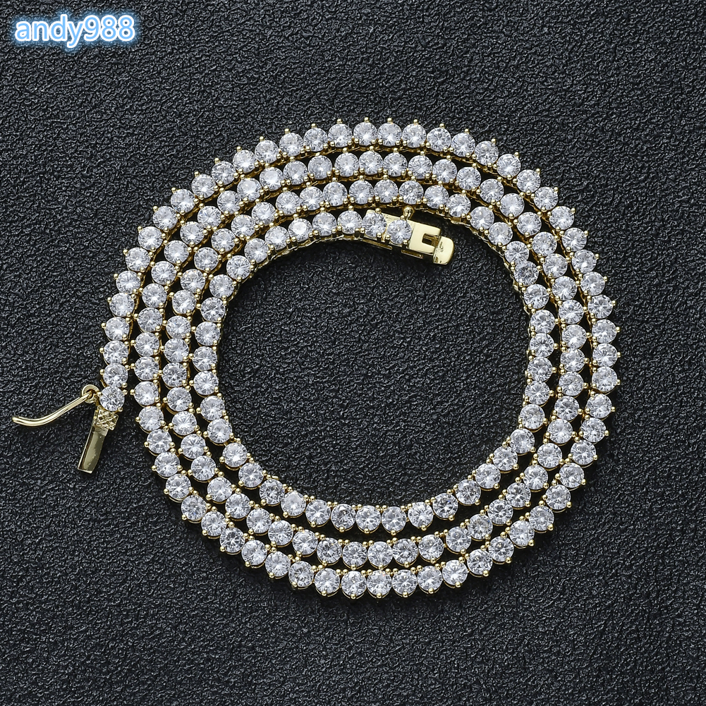 Wholesale Hip Hop Jewelry Fashion Iced Out 18k Gold Plated Brass Moissanite VVS Diamond Tennis Chain Moissanite Necklace for Men