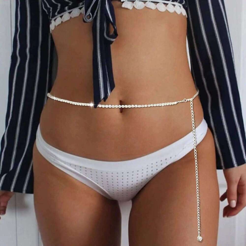 Fashionable Single Layer Minimalist Style Rhinestone Waist Sandy Beach Women's Body Chain Jewelry S260304