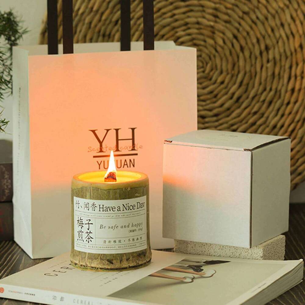 1Pc Handmade Bamboo Jar Scented Candle - Natural Soy Wax Aromatherapy Creative Ornament for Wedding Party Favor Home Decor W260304 W260305