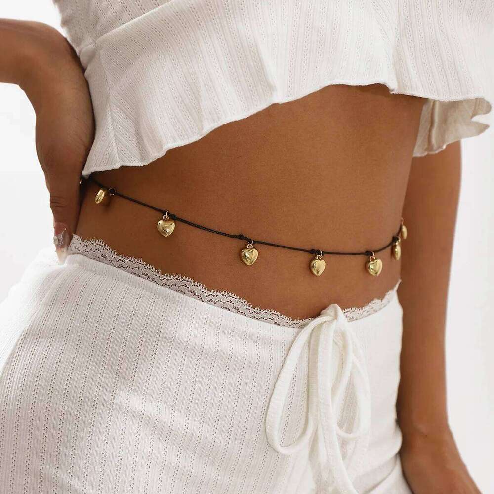 Punk Tassels Heart Pendant Charm Sexy Body Waist Chains Women Multi Layer Belly Belt Chain Summer Bohemian Bikini Beach Jewelry S260304
