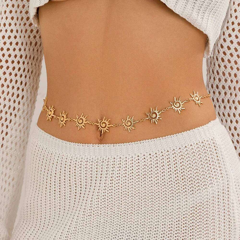 Bohemian Vortex Sun Waist for Women Body Layered Vintage Ethnic Style Totem Chain Belt Simple Decoration Accessories S260304