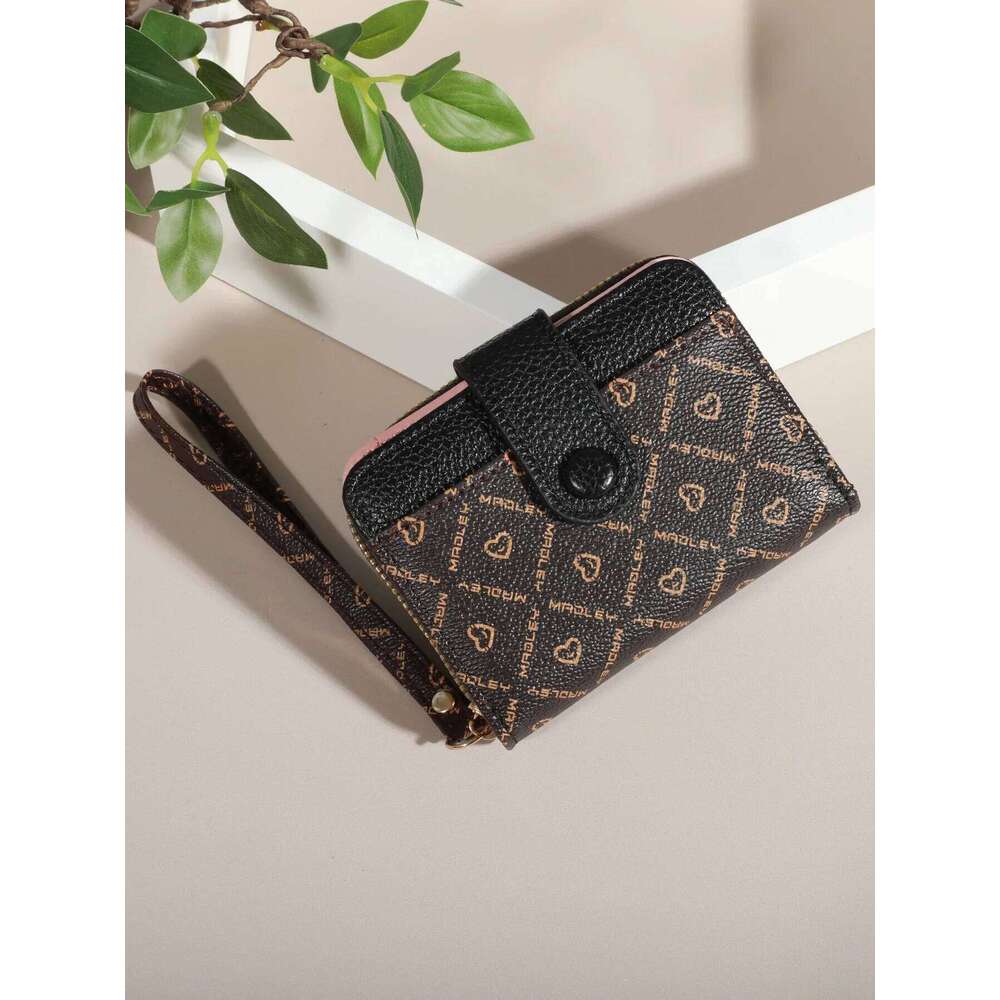 Mini Women Double Zipper Solid Color Holder, RFID Faux Leather Multi Card Slot Wallet, Versatile Clutch Purse C260304