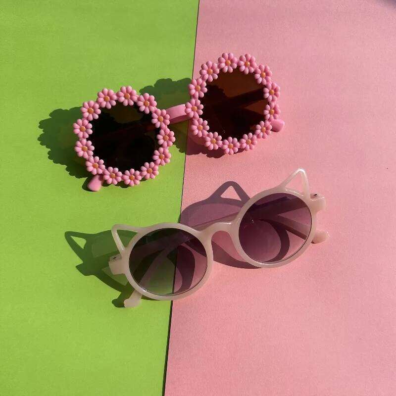 4PCS Cute Round Frame Cat-ear Shaped Fashion Trend Colorful Girls Boys Sunglasses Outdoor Sun Protection Z260304