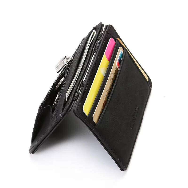 Quality PU Leather Mini Men Holder Wallets Zipper Coin Pocket Slim Magic Male Wallet Credit Bank Card Case Small Man Purses C260304