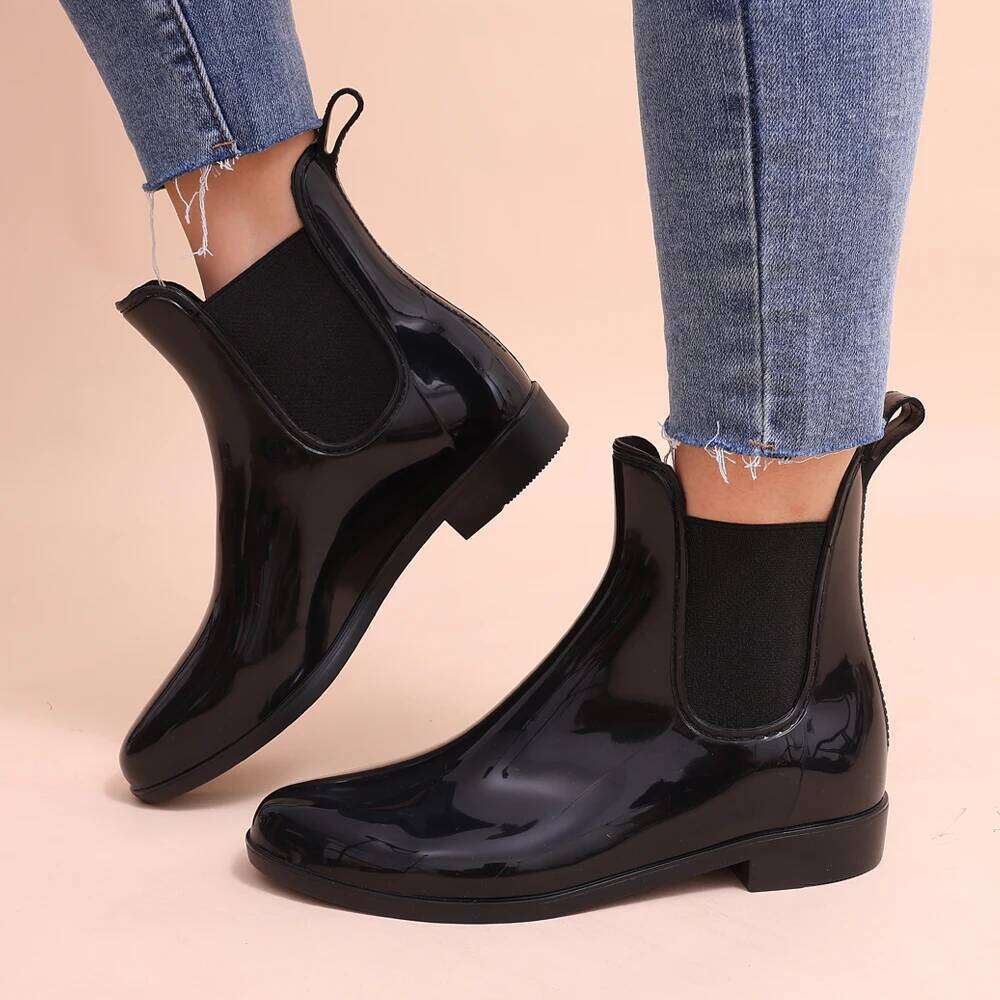 Kidmi Classic Shiny Rain Summer Waterproof Chelsea Boots For Women Fashion Outdoor Non-slip Home Shoes