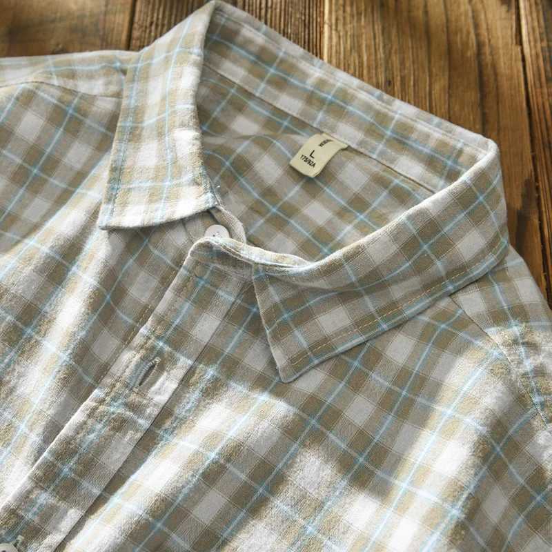 100 Cotton Shirts Grey Plaid Shirt For Men Korean 2022 Fall Casual Long Sleeve Pocket Tops Shirts M260305