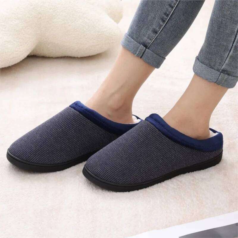 Kidmi Winter Casual with Memory Foam Indoor Slides Rubber Soled Flat Cotton Shoes Warm Plush Men's House Slippers