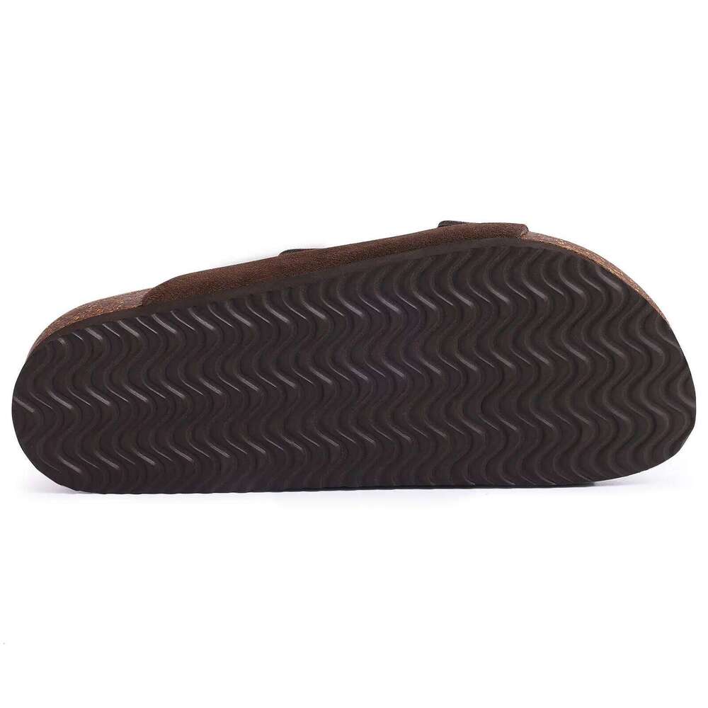 Kidmi New Double Buckle Cork Suede Men Slippers Outdoor Beach Slide Casual Soft Nonslip Sandals