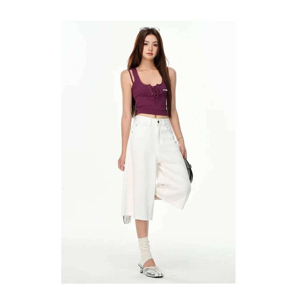 New Summer Fashion Thin Wide-leg Denim Shorts. Women's Fashionable Versatile, Comfortable Casual and Loose Seven-inch Jeans XJ260305