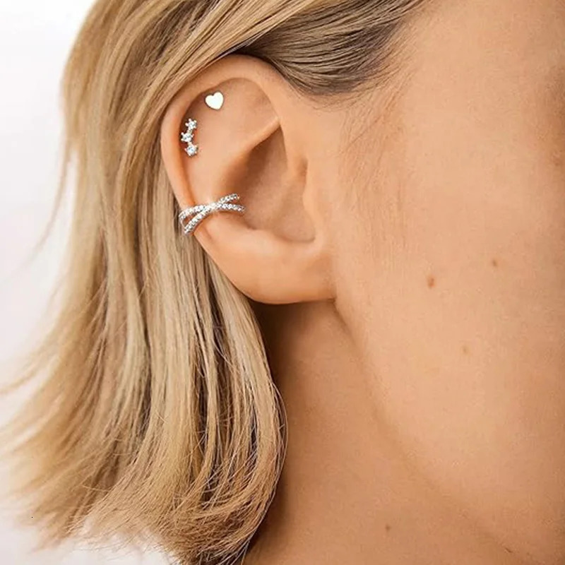 S925 Sterling Silver Non Piercing Cuff Earrings for Women Gifts 5A Cubic Zirconia Clip On Cartilage Helix Conch Earrings 260303