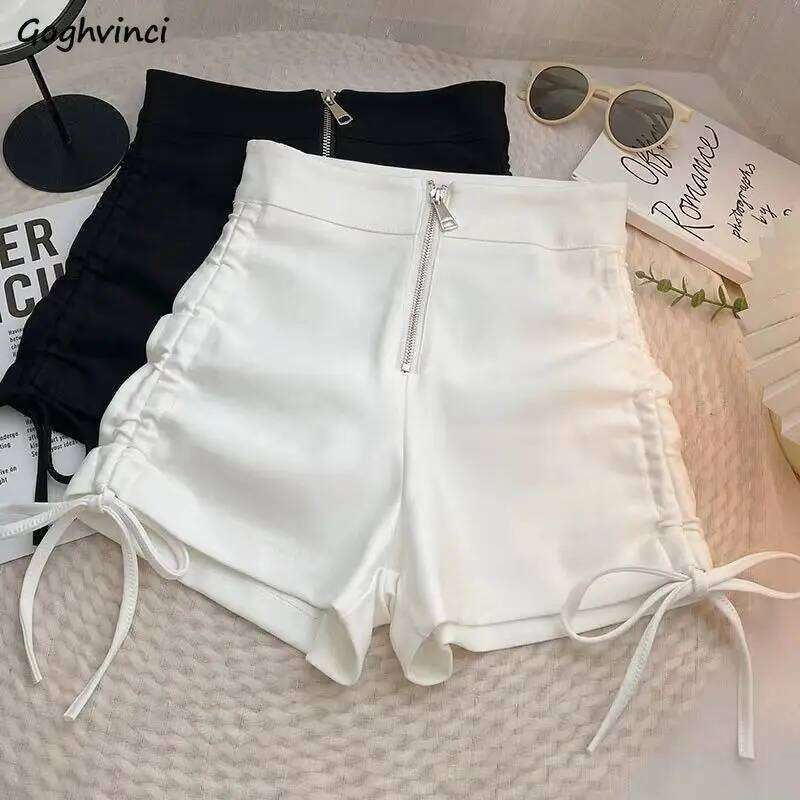 Shorts Women Casual Solid Shirring Summer High Waist Zipper All-match Korean Fashion Trendy K-pop Skinny Hot Girls 3XL Prevalent XJ260305