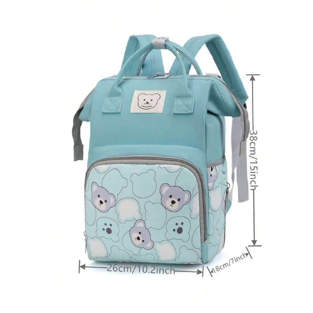 Bear Print Backpack Mom Dad, Fashionable Mommy with Insulate Pocket, Large Capacity Diaper Bag for Boy Girl Z260304