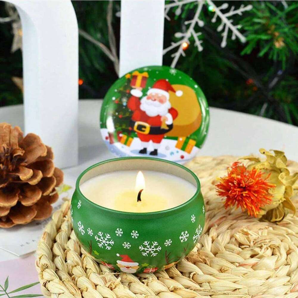 1/2PCS Christmas Atmosphere Santa Claus Tin Box Plant Formula Aroma Candles Suitable for Bedroom and Living Room W260304 W260305