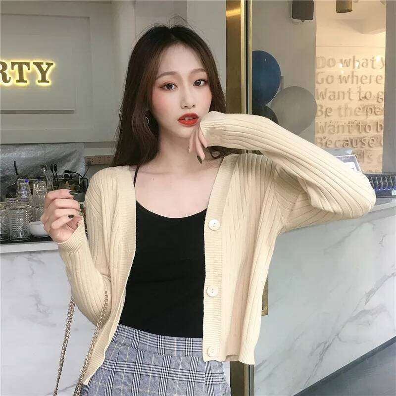 Knitted Cardigans New Long Sleeve O-Neck White Knit Sweater Cardigan Women Tops Knitwears Sueters De Mujer Q1205 XJ260305