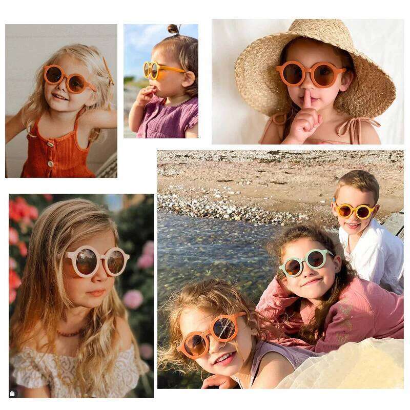 Free shipping children's color round frame light PC cute small face sunglasses for kids Z260305