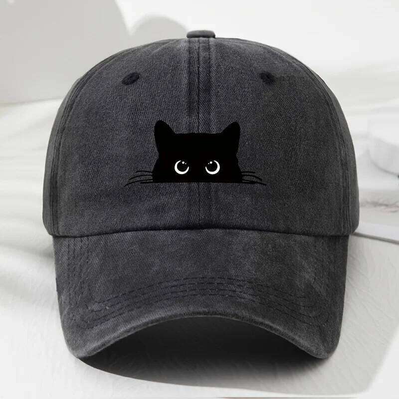 Black cat print soft top baseball cap retro men and women outdoor, suitable for sports, fishing, camping Y260304