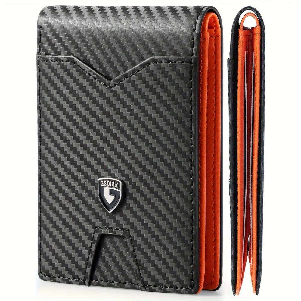1pc RFID-Blocking Ultra-Thin Men's Wallet Carbon Fiber Inspired, Minimalist Design - Perfect for Daily Use & Stylish Gift Box C260304