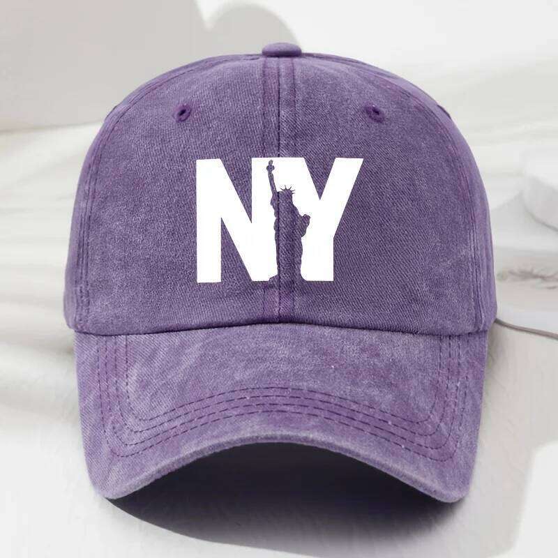 Unisex NY Goddess print soft top baseball cap, retro adjustable outdoor hat, suitable for sports, fishing, and hiking Y260304