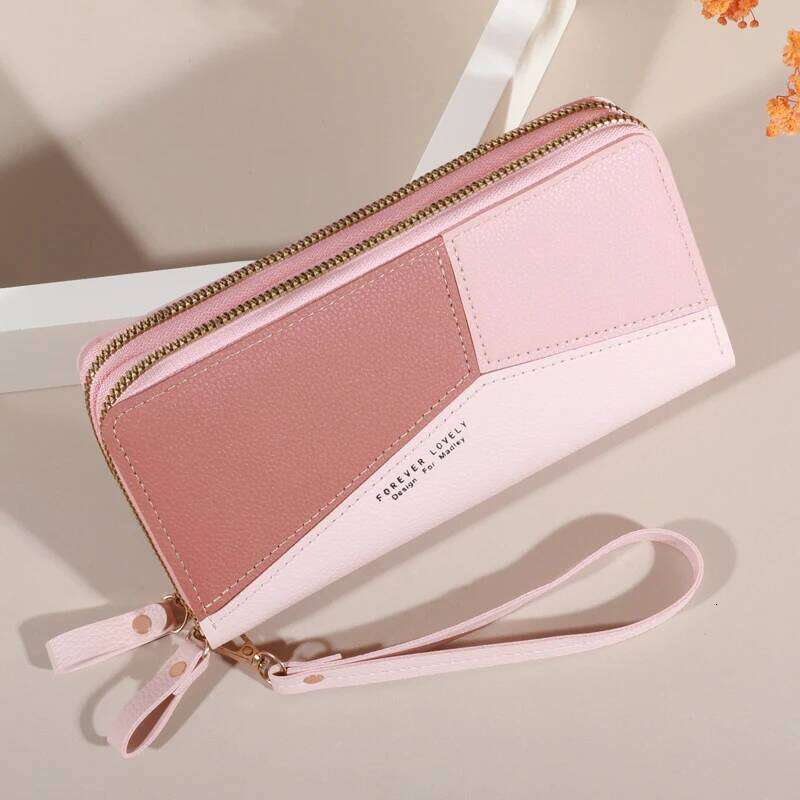 Lychee patterned Women's Wallet with Double Zipper, Large Capacity Multiple Card Slots, Phone Pouch, Casual PU Leather Clutch Ba C260304