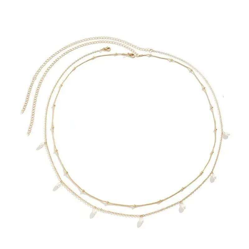 2024 New Trendy Sexy Double Layer Pearl Butterfly Chain for Women Charm Waist Bead Belt Summer Beach Body Jewelry Accessories S260304