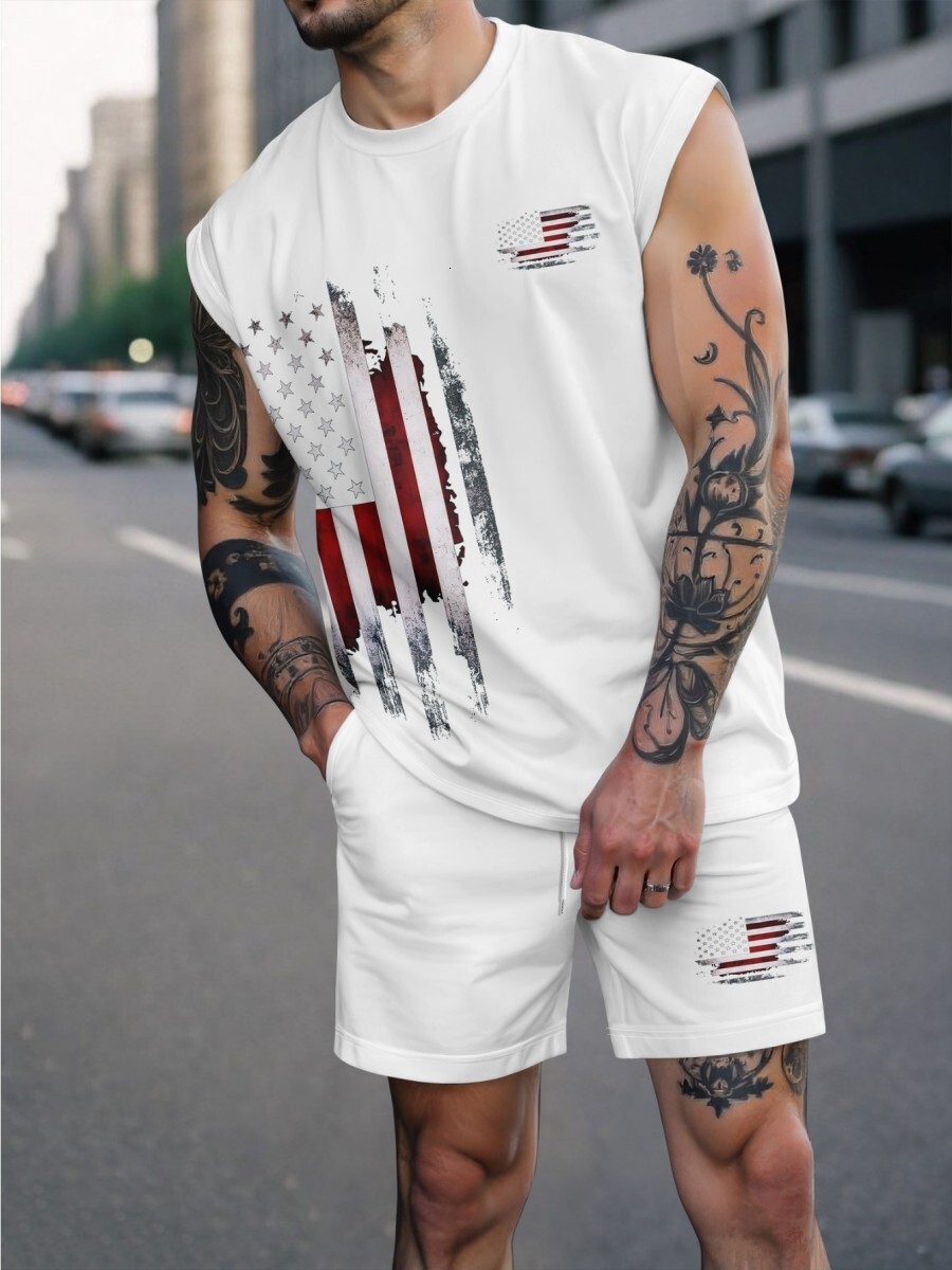 New Brand Men's Suit European And American Fashion T Shirt Vest Letter Printed Shorts Summer Street Style Loose Casual Sports Suit Apparel Fashio