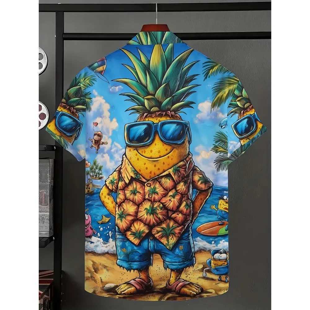 Pineapple 3D Print Sport Men Women Vacation Hawaiian Shirt Outdoor Casual Loose Comfort Trendy Fun Beach Short-sleeve Top Summer M260305
