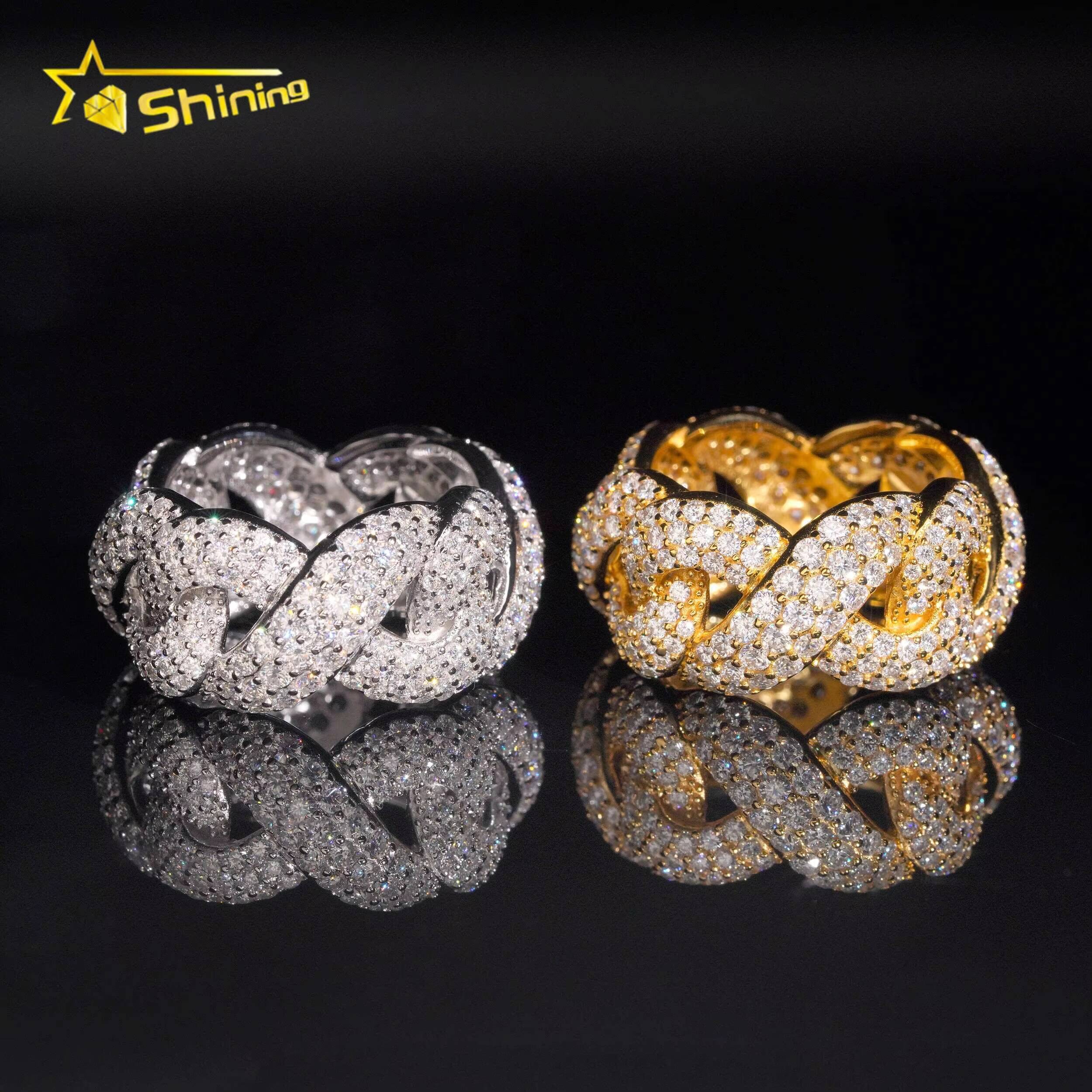 Hip Hop 3 Rows Diamond Ring Mossanite Jewelry Custom Silver Rings for Men Iced Out VVS Moissanite Ring