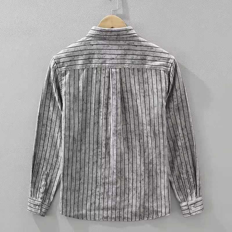 2026 Spring Autumn New Vintage Striped Long Sleeve Shirt for Men Clothing Turn-down Collar Versatile Streetwear M260305