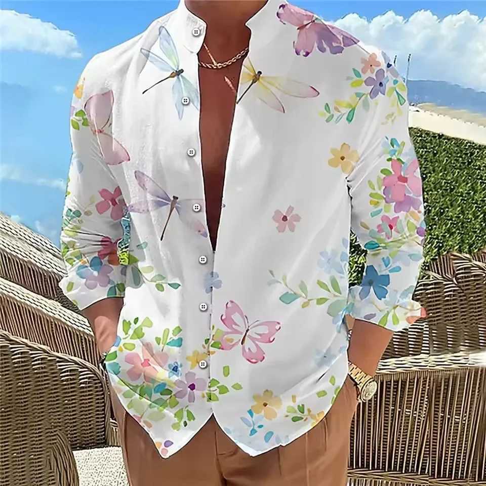Mens Shirt wiTH Floral Pattern 3D Outdoor Street Long Sleeved Shirt Fashionable Casual and Comfortable CloTHing M260305