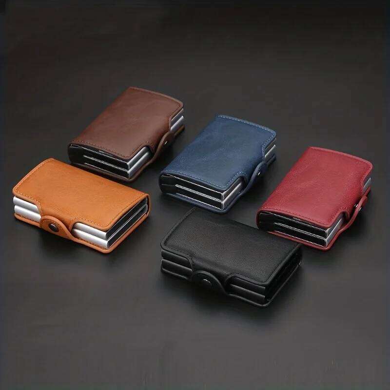 Rfid Aluminum Double Deck Buckle Men Holder Small Card Wallets Carbon fiber Leather Slim Mini Wallet Quality Male Purses C260304