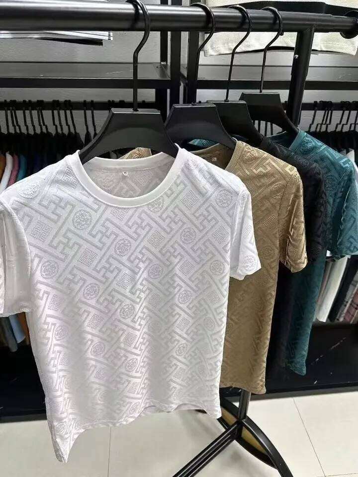 Luxury Mens T Shirts Summer New Ice Silk Short Sleeved Printed T-Shirt Round Neck Cool Men's Top Base Shirt T-Shirts White