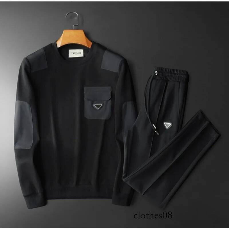Minglu Auutmn Winter Sport Casual Male Sets Luxury Splicing Round Collar Men's Sweatshirts Elastic Waistband Man Sweatpants