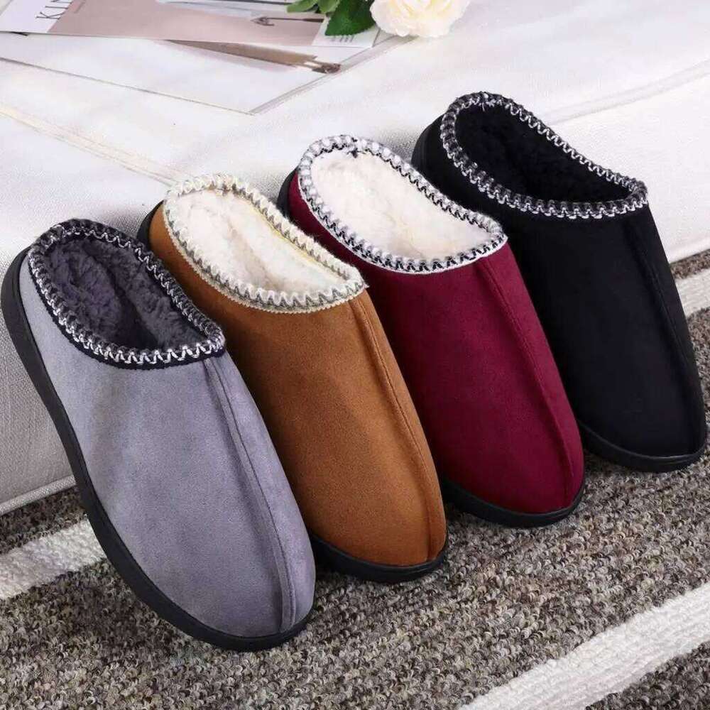 Kidmi Fashion Plush For Women Men Winter Indoor Warm Fluffy Fur Home Slippers Suede Upper Non-slip Leisure Shoes