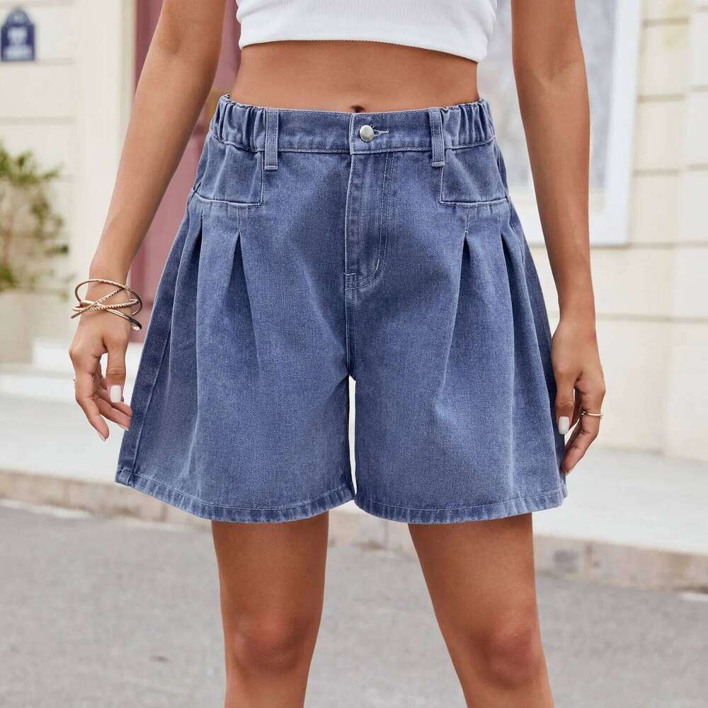 Summer New Women Elastic Waist Denim Shorts. Women's Casual Loose Short Jeans. Street-style Personality Three-quarter Pants XJ260305